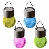  Solar Led Hängeleuchte CRACKLE-farbig 9x6cm mit Bruchglas-Kugel Solarleuchte zum hängen