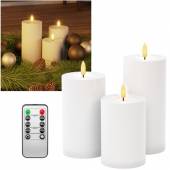  3er Set Outdoor LED Kerze 3D FLAMME f&uuml;r Au&szlig;en Fernbedienung 10/12/15x7cm mit Timer Kunststoff-Kerze