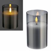  LED Kerze im Glas 3D FLAMME rauchglas 12,5x7,5cm mit Timer Windlicht Echtwachs