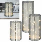 Edle LED Tisch-Glaslampe silber-grau mit Draht-Lichterkette mit TIMER Spiegeleffekt batteriebetrieb