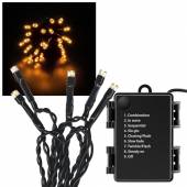 outdoor Led Lichterkette 2,4m 24 Leds warmweiß 8 Lichteffekte batteriebetrieb, Kabel schwarz