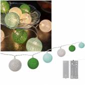 LED Lichterkette mit 10 Kugeln 60mm grün-mint-weiß COTTON BALLS mit Batteriebetrieb