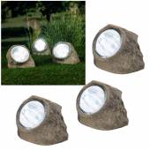   3er Set Solar Steinleuchte braun-grau 14x12x11cm mit 4 Leds, Strahler Solarstein