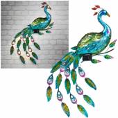 XL LED Solar Deko Wandleuchte Pfau ca. 92x63cm Wandbild Metall für Garten