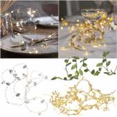 LED Draht-Lichterkette LEAF Blätter grün, silber oder golden mit Batterie-Betrieb