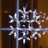 LED Schneeflocke � 26cm Kaltwei&szlig; mit Lichtschlauch beleuchtet TIMER Batteriebetrieb Innen & Au&szlig;en