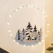 Led Holz-Silhouette Ring �30cm h&auml;ngend beleuchtet batterie-betrieb Fensterbild Weihnachtsdeko