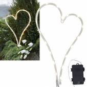 LED Grableuchte Heart Herz wei&szlig; ca. 39x21cm batterie-betrieben Timer Grablicht Grabdekoration