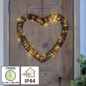 LED Herz aus Kunst-Rattan Braun � 50 warmwei&szlig;e LEDs, Timer & IP44