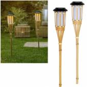 2er Set Solar Fackel-Leuchte Gartenfackel aus Bambus mit Flacker-Effekt Solar-Lampen 