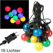 LED Party Lichterkette bunt-opal 10x Led-Glühbirnen 230V-Netzteil für Außen
