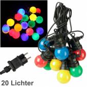LED Party Lichterkette bunt-opal 20x Led-Glühbirnen 230V-Netzteil für Außen