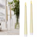 2er Set LED Stabkerze Kunststoff 3D FLAMME pastell-gelb 25,5 x 2,3cm mit Timer flackernde Spitzkerze