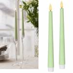 2er Set LED Stabkerze Kunststoff 3D FLAMME pastell-grün 25,5 x 2,3cm mit Timer flackernde Spitzkerze
