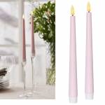 2er Set LED Stabkerze Kunststoff 3D FLAMME pastell-pink 25,5 x 2,3cm mit Timer flackernde Spitzkerze