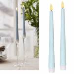 2er Set LED Stabkerze Kunststoff 3D FLAMME pastell-blau 25,5 x 2,3cm mit Timer flackernde Spitzkerze