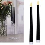 2er Set LED Stabkerze Kunststoff 3D FLAMME schwarz 25,5 x 2,3cm mit Timer flackernde Spitzkerze