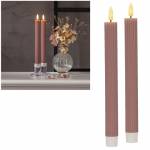 2er Set LED Stabkerze 3D FLAMME STRIPE altrosa 24,5 x 2,3cm mit Timer flackernde Tafelkerze