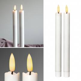  2er Set LED Stabkerze 3D FLAMME WEIß 24,5 x 2,1cm mit Timer flackernde Tafelkerze