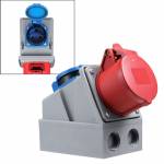 CEE Kombi-Wandsteckdose 5polig 16A 400V IP44 Kupplung Wandmontage f&uuml;r Drehstrom Kraftstrom