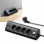 4-fach Steckdosen-Block mit Schalter 2x USB-A + 1x USB-C 2m Kabel mit Stecker schwarz 230V~ 16A
