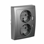 FLAIR Schutzkontakt Steckdose 2-fach auf 1x UP Dose anthrazit 230V 16A mit USB A &USB C PD Ladeport