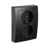 FLAIR Schutzkontakt Steckdose 2-fach auf 1x UP Dose schwarz-matt 230V 16A mit Einstecksicherung