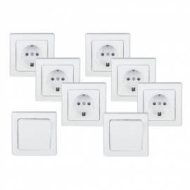 DELPHI 8 teilig Starter Kit Set WEIß Unterputz 2x Schalter 6x Steckdose inkl. Rahmen UP