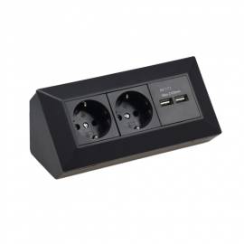 2-fach Steckdosenblock + 2x USB DELPHI schwarz 22470 Aufbau-Montage Steckdose mit USB Lade-Buchse