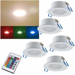 5er Set RGB-Warmwei&szlig; Led Deckeneinbauleuchte mit Fernbedienung IP44 300lm 230V 5W RGB-WW Innen Au&szlig;en