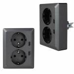MILOS Schutzkontakt Steckdose 2-fach auf 1x UP Dose anthrazit 250V 16A mit USB C PD Ladeport