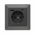 MILOS Steckdose USB-C & A Buchse anthrazit mit Rahmen 250V~ 16A