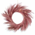   Lichter-Kranz aus Kunst-Pampasgras bordeaux 45cm 40 Led mit Timer Deko Boho Style Batteriebetrieb