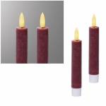 2er Set LED Stabkerze 3D FLAMME wein-rot 14,5 x 2,1cm mit Timer flackernde Tafelkerze
