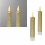 2er Set LED Stabkerze 3D FLAMME gold-farben golden 14,5 x 2,1cm mit Timer flackernde Tafelkerze