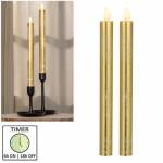 2er Set Led Stab-Kerze mit Timer TOUCH gold-farben 25x2cm, flammenlose Stabkerzen