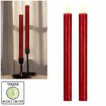 2er Set Led Stab-Kerze mit Timer TOUCH dunkel-rot 25x2cm, flammenlose Stabkerzen