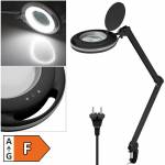LED Lupen-Tischleuchte dimmbar schwarz 230V 9W 80-730lm mit Tischklemme, 3 Dioptrien Echtglas-Linse