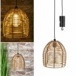 Led Hänge-Leuchte batterie-betrieb mit Timer Laterne für Innen/Außen Garten Pendellampe Rattan-Optik