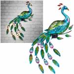 XL LED Solar Deko Wandleuchte Pfau ca. 92x63cm Wandbild Metall für Garten