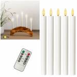 5er Set LED Stabkerze 3D FLAMME wei&szlig; 24,5 x 2,2cm mit fermnbedienung Timer flackernde Tafelkerze