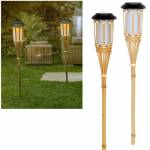 2er Set Solar Fackel-Leuchte Gartenfackel aus Bambus mit Flacker-Effekt Solar-Lampen 