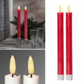 2er Set LED Stabkerze 3D FLAMME ROT 24,5 x 2,1cm mit Timer flackernde Tafelkerze