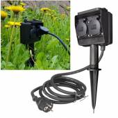 Garten-Steckdose 2-fach 3m Kabel IP44 Erdspieß Außen-Steckdose Strom-Verteiler Outdoor