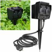 Gartensteckdose 4-fach 3m Kabel IP44 Erdspieß Außen-Steckdose Strom-Verteiler Outdoor