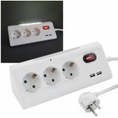 3-fach Steckdosenblock weiß mit Licht + 2x USB Aufbau-Steckdose Lade-Buchse Nachtlicht
