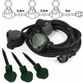 McPower Garten-Steckdose 3 Einzelsteckdosen 5m+2,5m+2,5m Kabel IP44 Außen-Steckdose Strom-Verteiler