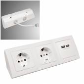 2-fach Steckdosenblock mit 2x USB Ladebuchse Flair weiß-matt 250V~ 16A Aufbau-Montage