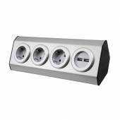 hochwertiger 3-fach +2x USB Steckdosen Block Edelstahl poliert 230V~ 16A Aufbau-Montage