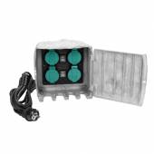 4er Garten-Steckdose Stein-Optik mit SENSOR Dämmerungsschalter 3m Kabel Außen-Steckdose